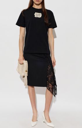 Alexander McQueen T-shirt With Lace Applique, Womens, Black