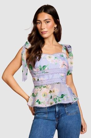 Coast Square Neck Bow Shoulder Peplum Top in Lilac at Nordstrom, Size 14