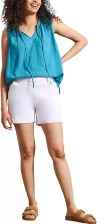 Tribal Pull On Short With Button Belt Loops In White