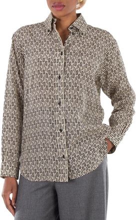 Fendi FF Motif Printed Silk Shirt, Brand Size 40 ( US Size 4 )