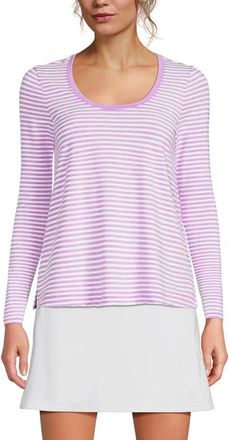 Lands End Power Performance Long Sleeve Scoopneck Tee in Wild Lilac/white Mini Stripe at Nordstrom, Size Medium