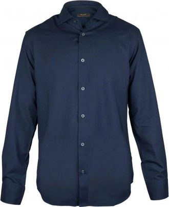 Moorer Wol - Heren - Casual Overhemden - Blauw - L - Wol - Overhemden