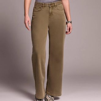 Tribal Brooke Wide Leg Jeans In Olive Leaf