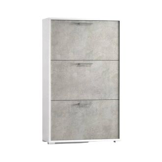 Dmora Zapatero Dferrari, Mueble De Entrada Polivalente Con 3 Puertas Abatibles, Zapatero Moderno, 100% Made In Italy, 67x18h112 Cm, Blanco Y Cemento - Dmora
