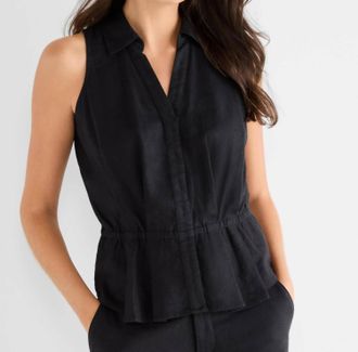 Nic+Zoe Stretch Linen Cinch Vest In Black Onyx