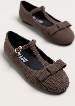 Bibi Lou Corduroy Bow T-Strap Flats