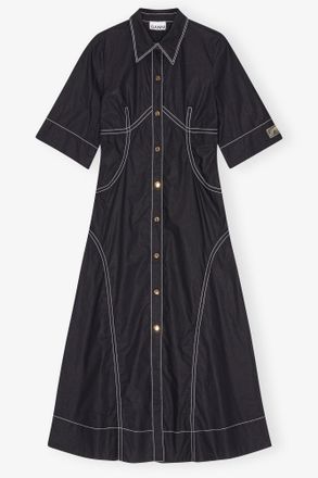 Ganni Black Cotton Poplin Shirt Dress - Size 2 Organic