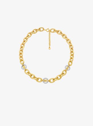 Michael Kors Pav&eacute; MK Pop Charm Chain-Link Necklace