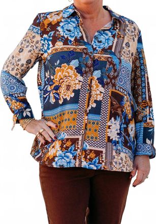 Multiples Button Turn Up 3/4 Sleeve Zip Woven Shirt In Chocolate