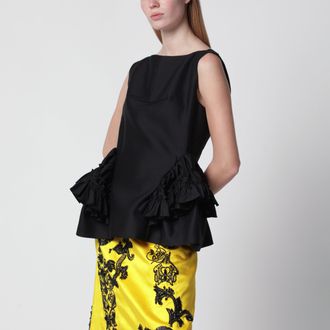 Dries Van Noten Top nero a balze in lana e seta