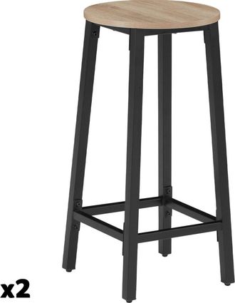 TecTake 2 taburetes de altos de madera y acero con 66 cm alto, madera clara