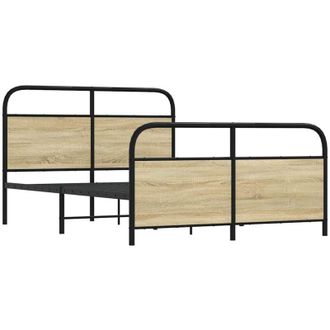 vidaXL Estructura De Cama Sin Colch&oacute;n Metal Roble Sonoma 137x190 Cm Vidaxl
