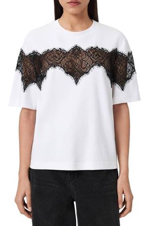 AllSaints Lisa Lace Panel T-Shirt in Optic White at Nordstrom, Size Medium