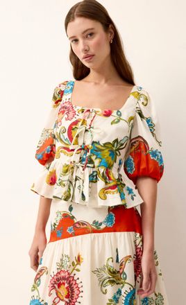 Marie Oliver Tora Puff Sleeve Peplum Top In Cartagena