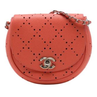 Chanel Pre-owned Perforated Diamond Flap Crossbody Bag - Dames - Pre-owned - Oranje - Maat: ONE Size Zijde