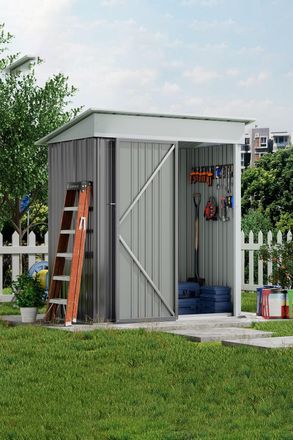 Living and Home 5 x 3 ft Pent Metal Shed Garden Storage Shed with Lockable Door, Grey