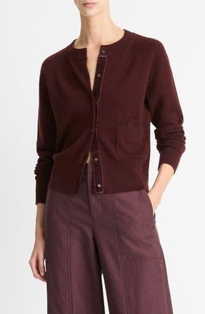 Vince Velvet Trim Wool & Cashmere Cardigan in Black Rose at Nordstrom Rack, Size Xx-Small