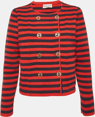 Sonia Rykiel Red/blue Striped Knit Double Breasted Jacket