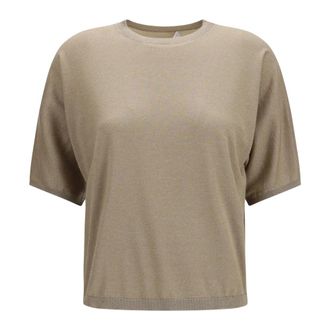 Brunello Cucinelli Jersey de manga corta de cachemira y seda - Tops - Mujer - Marr&oacute;n - S