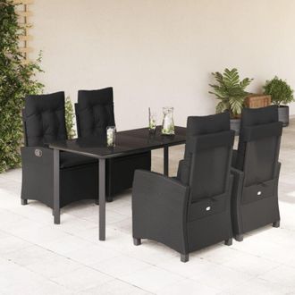 vidaXL Set De Muebles Jard&iacute;n 5 Pzas Con Cojines Rat&aacute;n Sint&eacute;tico Negro Vidaxl