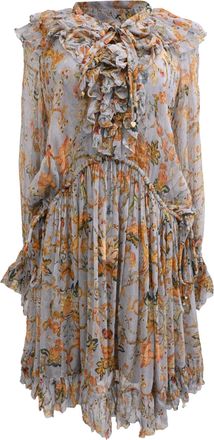 Zimmermann Floral-Print Ruffled Mini Dress in Multicolor Silk