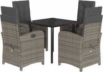 vidaXL Vidaxl - 5 Piece Garden Dining Set with Cushions Grey Poly Rattan