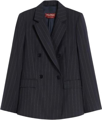 Max Mara Blazers, female, Blue, Size: M Double-breasted Pinstripe Wool Blazer