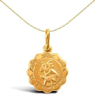 Jewelco London 9ct Gold Scallop Edged St Christopher Medallion Pendant