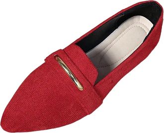 Generic Loafers for Women Slip On Casual Walking Shoes Pointed Toe Solid Color Classic Lightweight Faux Suede Comfortable Dressy Shoes Work Shopping Red