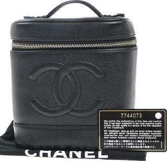 Chanel Vintage Timeless Cosmetic Case Caviar Black Leather Handbag (Pre-Owned)