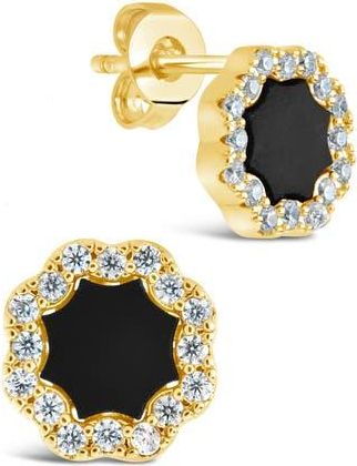 Sterling Forever Cubic Zirconia Rose Petal Stud Earrings in Gold/black at Nordstrom Rack