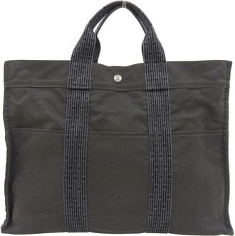 Herm&egrave;s Her Line Gray Canvas Tote Bag (Pre-Owned)