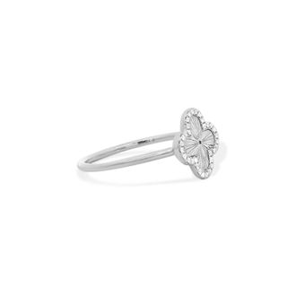 The Lovery Fluted Gold Diamond Clover Ring - White Gold