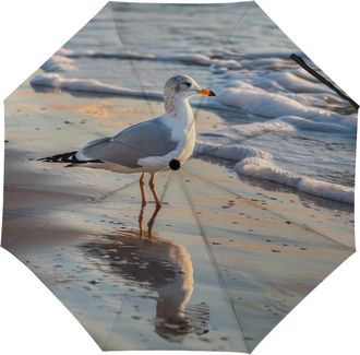 Generic The Lone Seagulls 3 Fold Umbrella for Rain Sun Manual Automatic Compact Travel Umbrellas Automatic