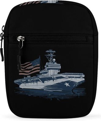 Generic US Ship Naval Boat with American Flag Crossbody Bag Adjustable Satchel Cute Shoulder Bag Lightweight Sling Bags