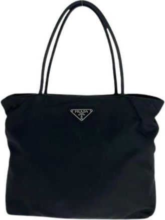 Prada Pre-owned Tote Bags, female, Black, Size: ONE SIZE Pre-owned Tessuto Triangle Logo Nylon 2way Bag