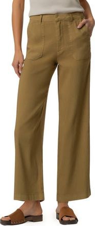 Kut from the Kloth Topaz High Waist Crop Wide Leg Linen Blend Pants in Artichoke at Nordstrom, Size 4