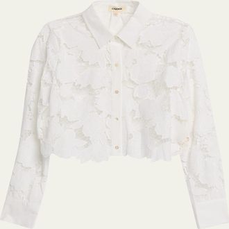 L'agence Seychelle Eyelet Embroidered Cropped Shirt