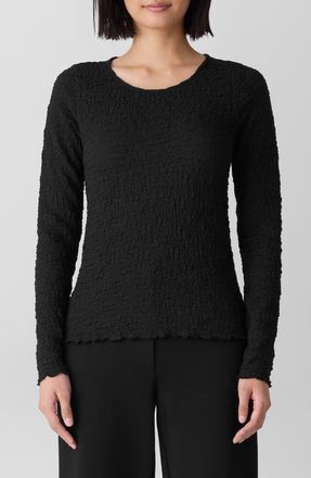Eileen Fisher Long Sleeve Organic Cotton Crewneck Top in Black at Nordstrom, Size Xx-Small