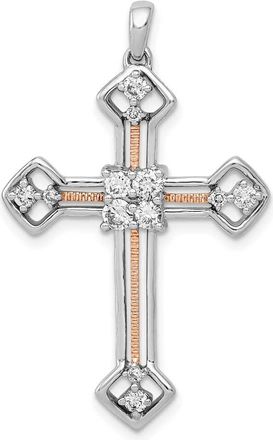 Diamond2Deal 14K Two-Tone Gold Lab Grown Diamond Cross Pendant (0.4ct, VS, G-H)