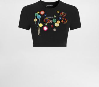 Dolce & Gabbana Jersey T-shirt With Applications - Woman T-shirts And Sweatshirts Black 36