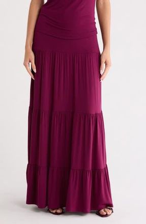 Renee C Tiered Jersey Maxi Skirt in Burgundy at Nordstrom Rack, Size X-Large