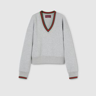 Gucci Cotton Jersey Sweatshirt With Web, Grey, Ready-to-wear