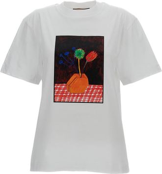 Plan C Boxy-Fit Multicolor Printed Crew-Neck T-Shirt