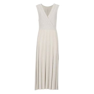D.exterior Maxi Dresses, female, Beige, Size: L V-neck Pleated Maxi Dress