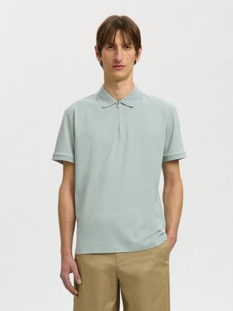 Selected Poloshirt SELECTED SLHFAVE ZIP SS POLO NOOS, Herren, Gr. XXL, aqua gray, Jersey, Obermaterial: 50% Baumwolle, 50% Polyester, unifarben, regular fit no