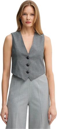 Gaud&igrave; Jassen, Dames, Grijs, XL, Leer, V-neck Button Vest