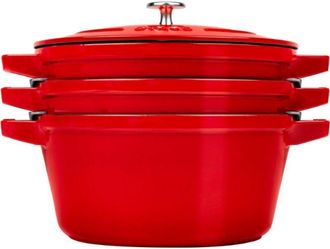 Staub La Cocotte Set di 3 pentole rotonde in ghisa rosso ciliegia