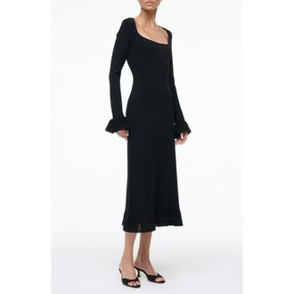 Staud Shelley Lace & Ruffle Long Sleeve Midi Dress in Black at Nordstrom Rack, Size Small