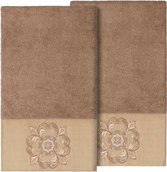 Linum Home Textiles 100% Turkish Cotton Alyssa 2Pc Embellished Bath Towel Set